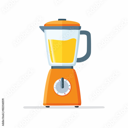 Modern orange kitchen blender appliance for making smoothies and juice flat vector illustration