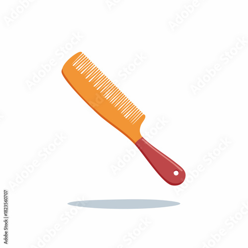 Cartoon Style Comb Illustration Hair Care Tool with Orange and Red Colors