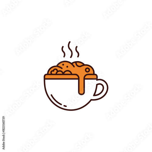 Illustration of a cup overflowing with a foamy, orange liquid, emitting steam.