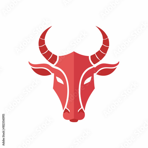 Stylized red bull head icon vector illustration, a powerful taurus or ox zodiac symbol