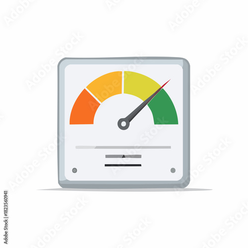 Speedometer gauge indicating maximum performance with the needle in the green high score zone