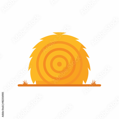 Simple flat design illustration of a round golden hay bale on grass