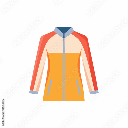 Colorful women's sports windbreaker jacket with zip up front and color block design vector illustration