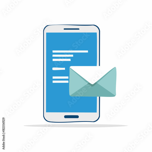 Digital smartphone displaying new message alert with mail envelope icon