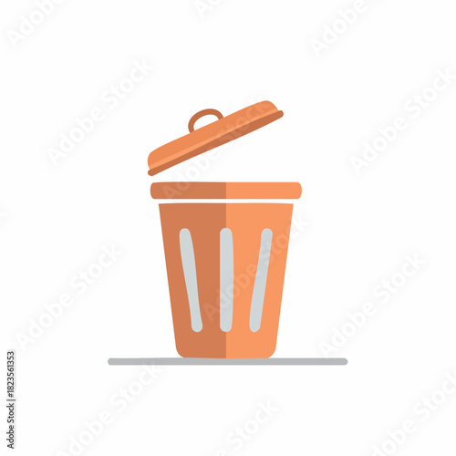 Orange trash can with open lid flat design icon vector illustration