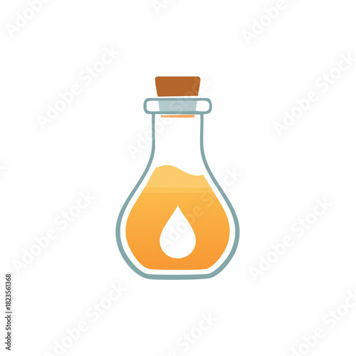 Cartoon Glass Potion Bottle with Orange Liquid and Cork Stopper Flat Vector Illustration for Game Design or Icon Concept