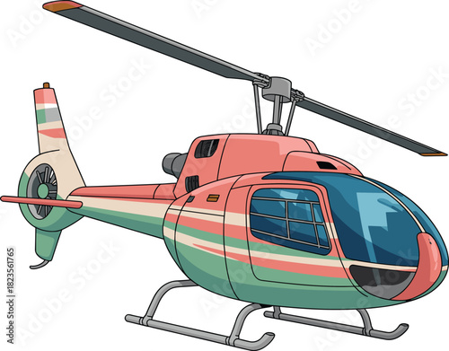 Modern colorful helicopter isolated vector illustration, detailed aviation aircraft design, transportation vehicle graphic, emergency rescue chopper artwork for professional stock use