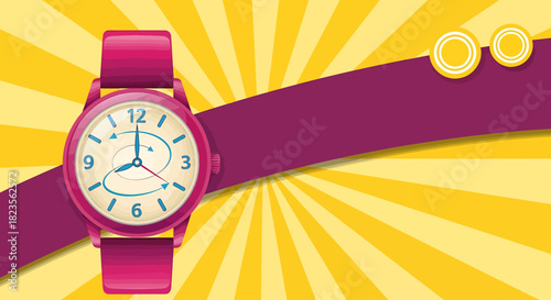 Elegant Pink Wristwatch Displaying Time on a Vibrant Background.