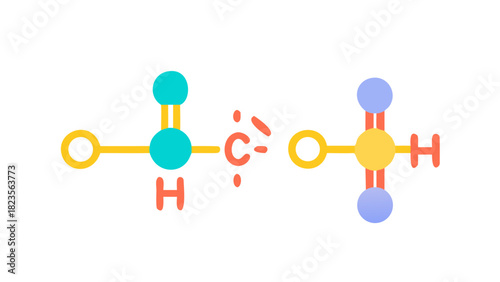 A colorful butane molecule icon with simple lines design