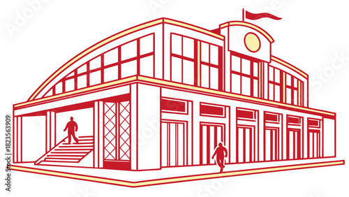 A Minimalist Exhibition Hall Icon with Person Walking By