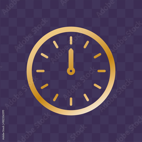 Golden clock icon, happy time for christmas or new year