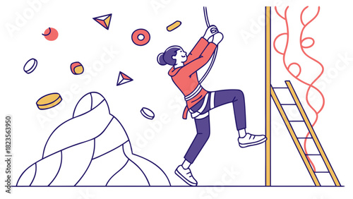 Woman climbing a rock wall in an indoor climbing gym