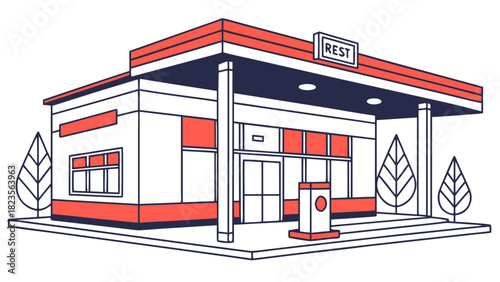 Minimalist rest area building icon illustration on white background