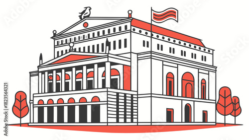 A vector illustration of an opera house in minimal style