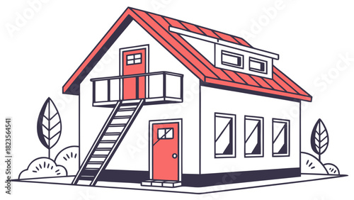Illustration of a modern loft style building with ladder
