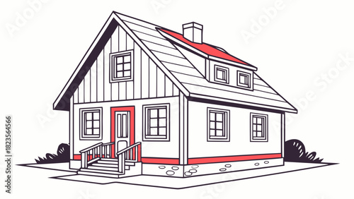 Minimalist House in Flat Design Style with Bold Lines