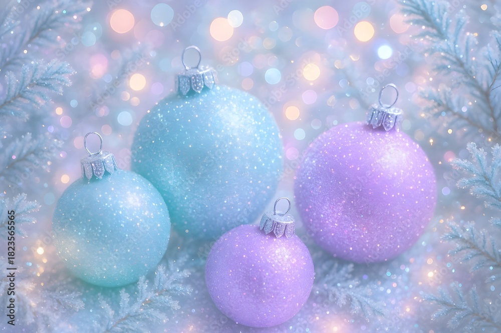 Fototapeta premium Soft Blue & Purple Christmas Ornaments”