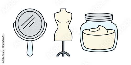 Beauty fashion and personal care flat line icons