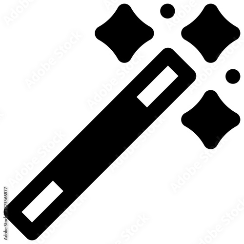 Magic wand. Outlined stroke vector icon with black-filled details.
