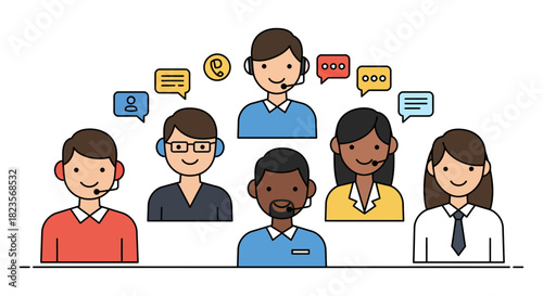 Customer support team providing assistance offering remote service a diverse group online helping people ideal for business and connection and technology.