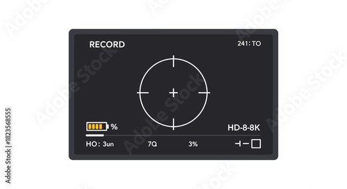 Camera viewfinder interface displaying record mode and battery level perfect for illustrating filmmaking video production tutorials and equipment reviews.