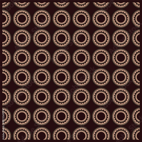 Circular geometric pattern on dark brown background repetitive design
