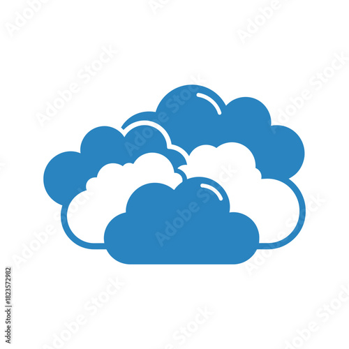 A collection of puffy clouds in vibrant blue, floating in the sky