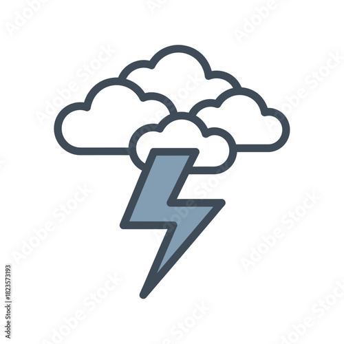 Cloudy weather icon representing a storm, thunderstorm, and lightning bolt for weather forecasts