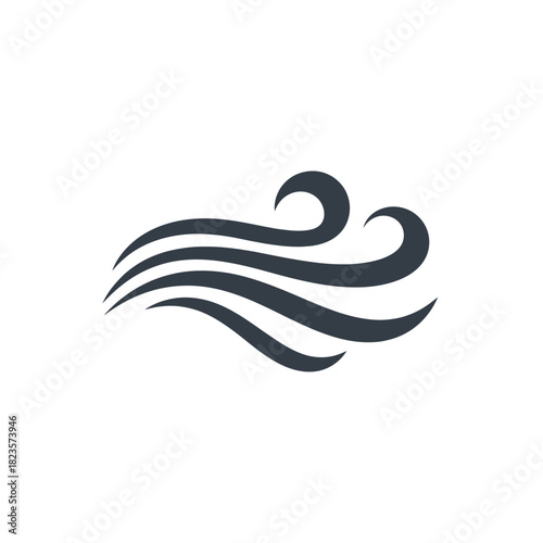 Elegant wind blow icon with flowing lines, representing air current and weather symbol. Abstract wave swirl vector illustration
