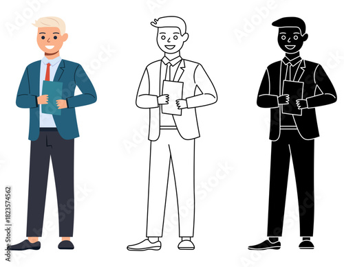 Confident man teacher standing isolated flat vector illustration