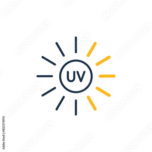 UV radiation icon representing sun protection and ultraviolet light exposure. Sunblock and skincare concept for summer safety