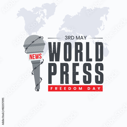 World Press Freedom Day - May 3rd, Microphone Wrapped in Barbed Wire Design