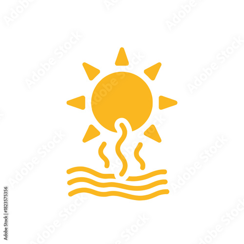 Iconic illustration of the sun radiating heat over wavy lines, perfect for weather-related designs
