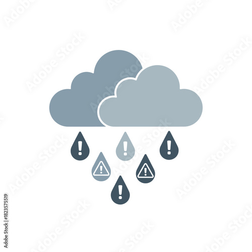 Cloudy weather with rain and warning signs icon representing a storm and potential hazards