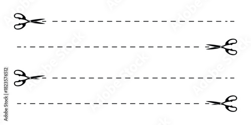 Scissors and cut lines. Set of vector icons. Paper cut icon with dotted line. Vector scissors with cut lines. eps 10