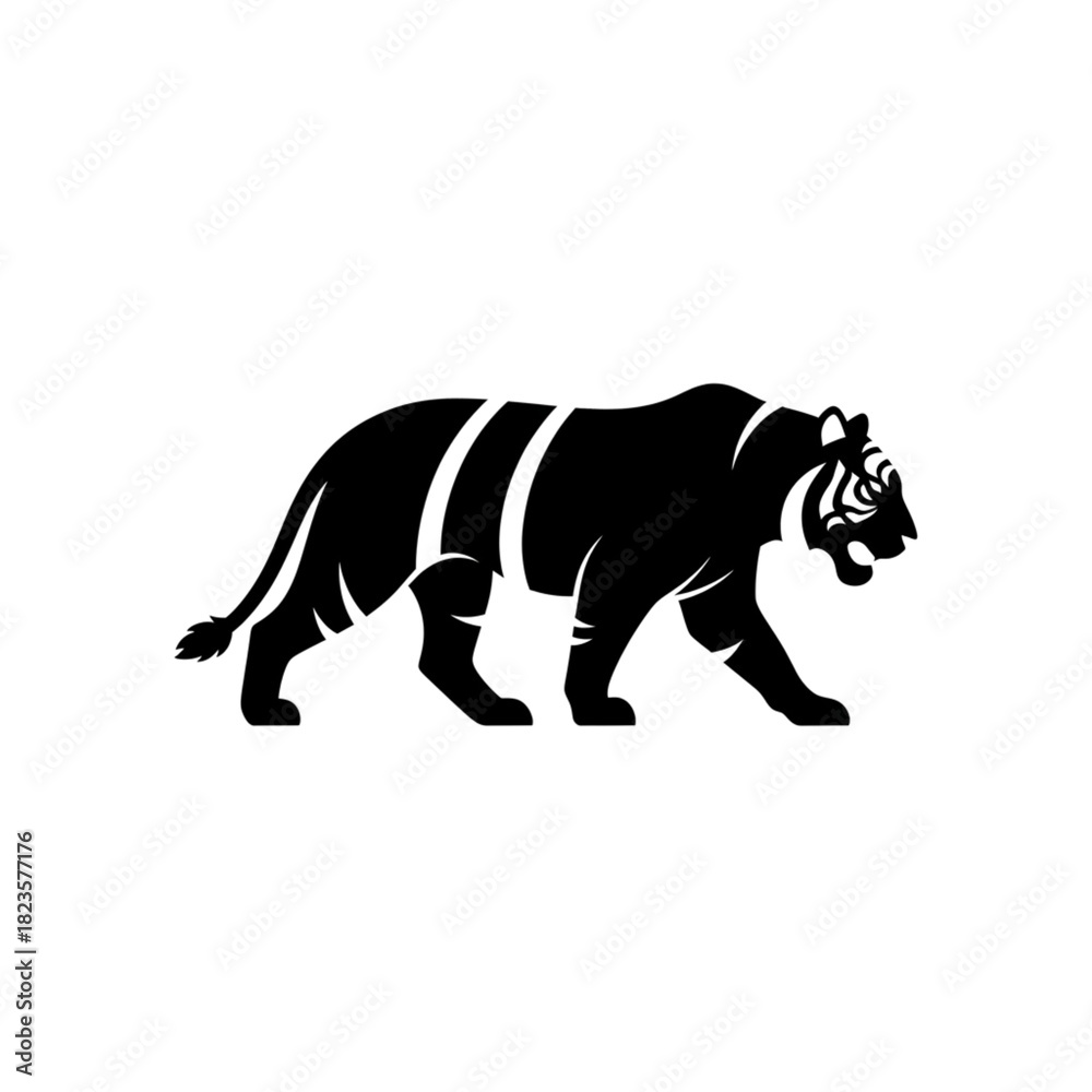 Fototapeta premium 【Animals Icons – Basic】Tiger Silhouette Logo | 横向きのトラシルエットロゴデザイン