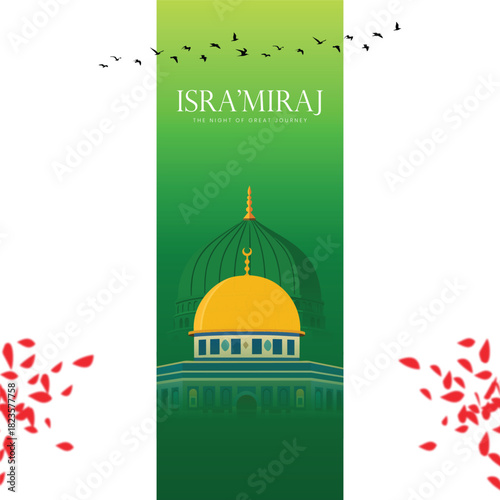 Modern Illustration of Isra' Miraj with Al-Aqsa Mosque and Prophet's Mosque Dome