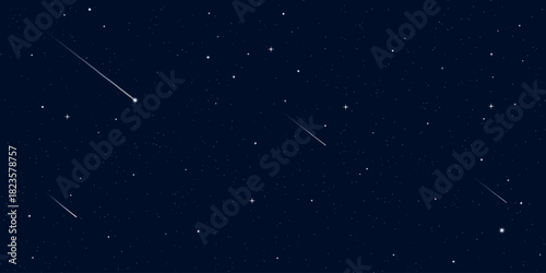 Starry night sparkle sky space background vector illustration. Dark universe astronomic night sky with stars and comets in outer space, Milky Way magic starlight bright wallpaper.
