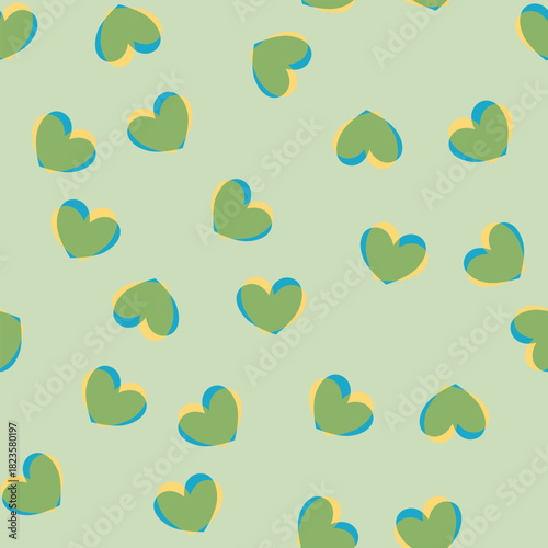 Hand-drawn overprint heart pattern on light green background