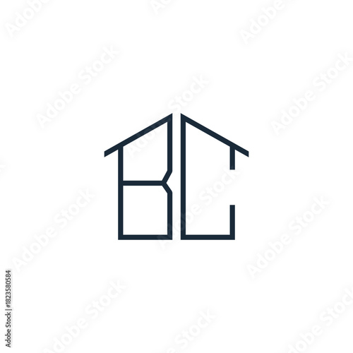 Minimalist BC initial logo in the shape of a house, a clean and professional line art design for real estate branding and identity