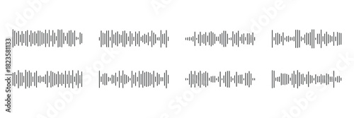 Voice message. Sound wave icon Minimal sound wave icon. Simple black waveform symbol representing voice message, audio recording, or music signal.  