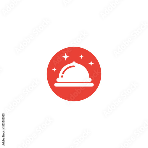 Elegant dining cloche illustration with sparkles, representing gourmet meal delivery and clean catering services for a restaurant or app logo