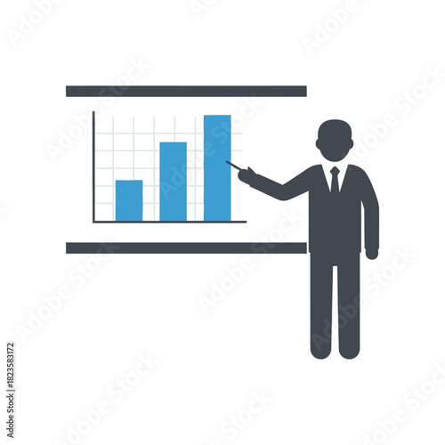 Businessman presenting a bar chart showing data analysis and business growth, on