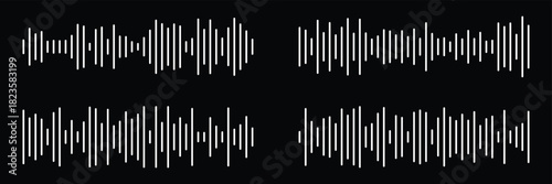 Podcast sound waves. Audio waveforms line icons, sound wave frequency or voice microphone signals. Minimal sound wave icon. Simple black waveform symbol representing voice message . 