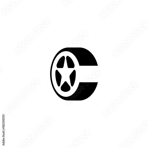 Letter C logo design with a star inside a wheel, representing automotive power and performance. A bold monogram icon for transport or racing