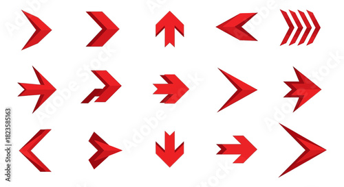 Red arrows direction set pointing right left up down vector graphic illustration design elements collection