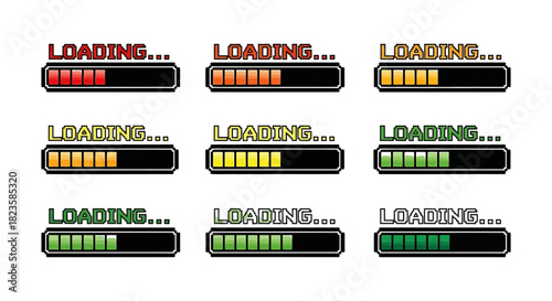 Loading progress bar pixelated game asset animation interface design element complete download indicator graphic