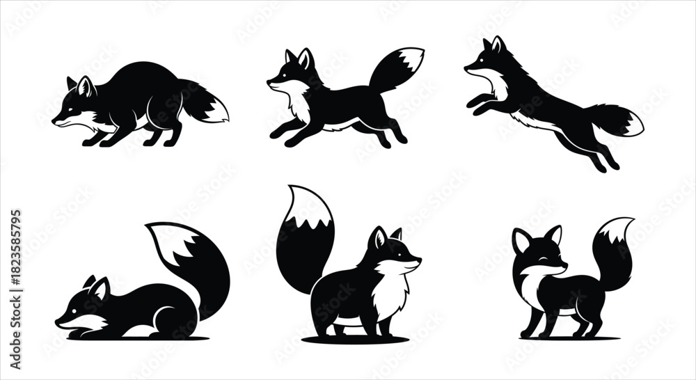 Obraz premium Set of Foxes in Different Poses Illustration