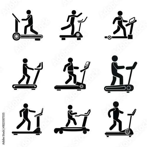 Silhouette of a Figure Using a Cardio Stepper Machine with Angled Display in Minimal Vector Style