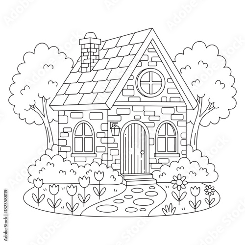 illustration design graphic of house perfect for coloring book